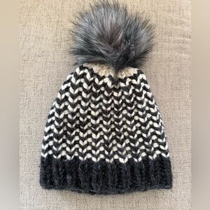 Boutique Black and White Knit Beanie with Pom Pom